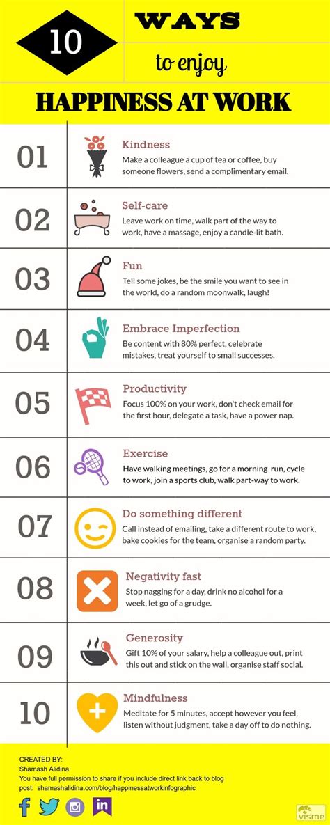 10 Ways To Enjoy Happiness At Work Infographic I Love Mondays Fun