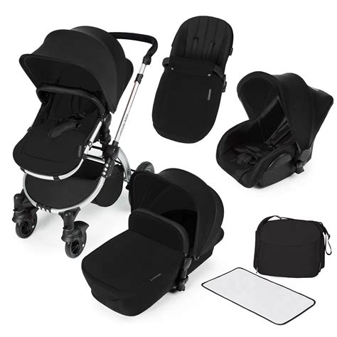 2 In 1 Travel System Incl Baby Pram With 360 Swivel Wheels Pushchair Amp Accessories Black