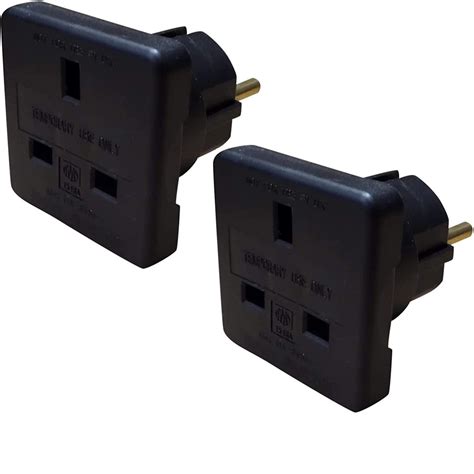 2 Pack Earthed Uk To Europe Euro Travel Adaptor Plug