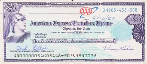 20 Dollars American Express Travelers Cheque United States Numista