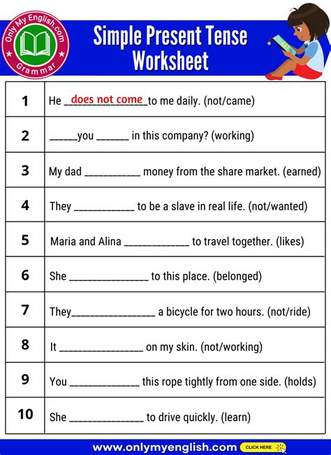 200 English Tenses Worksheets Of Simple Present Tenses By