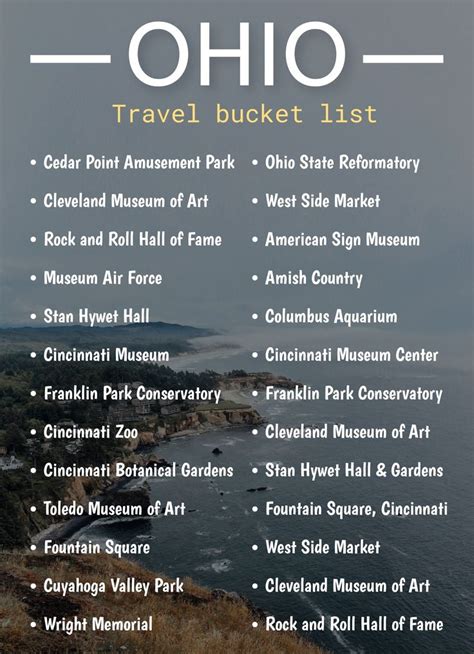 2022 Ohio Bucket List Printable Ohio Vacations Ohio Travel Family