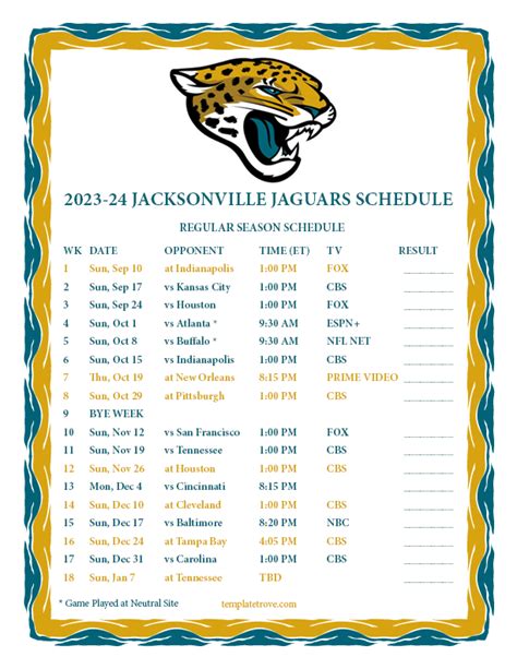 2024 Jacksonville Jaguars Schedule Del Annissa