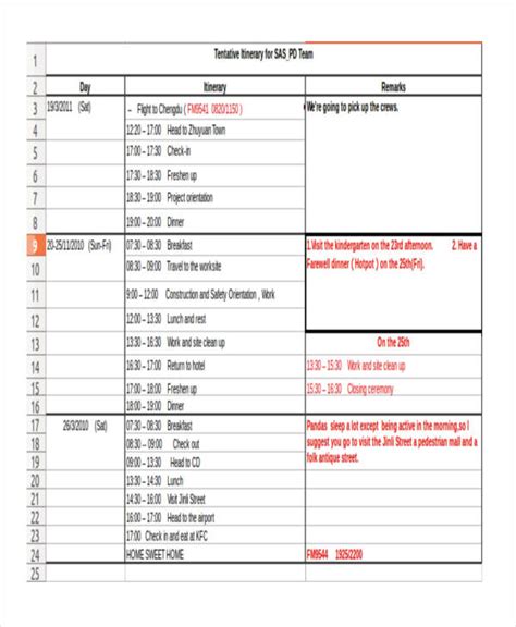 23 Itinerary Templates In Excel Free Premium Templates