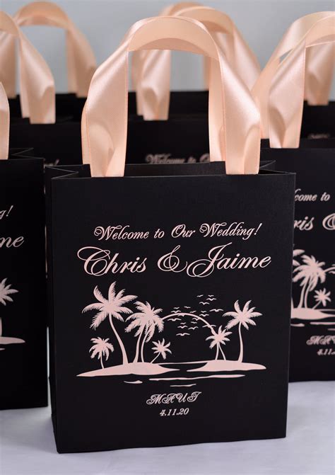 25 Destination Wedding Welcome Bags With Satin Ribbon Handles Tropical Wedding Favor Elegant