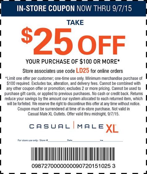 25 Off 100 Today At Casual Male Xl Or Online Via Promo Code Ld25 Shopping Coupons Coupons