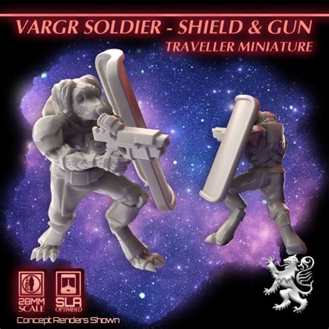 3D Printable Vargr Soldier Shield Gun Traveller Miniature By 2Nd