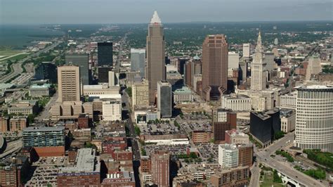 4 8K Stock Footage Aerial Video Of Downtown Cleveland Skyscrapers And