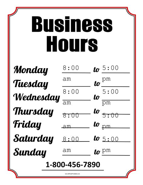 40 Printable Business Hours Templates Word Amp Pdf