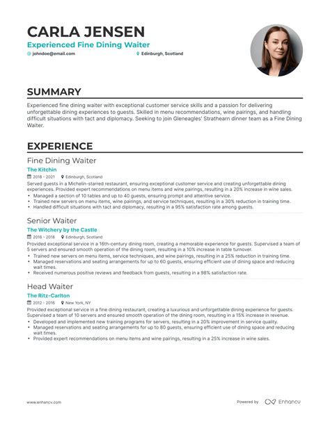 5 Fine Dining Resume Examples Amp Guide For 2023