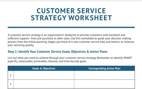 5 Steps For Creating A Customer Service Strategy Worksheet