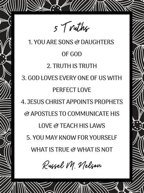 5 Truths By President Russel M Nelson Lds Printables Church Etsy