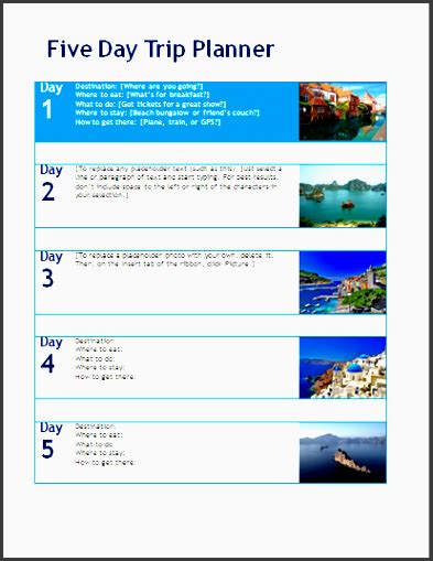 6 5 Day Trip Planner Layout Sampletemplatess Sampletemplatess