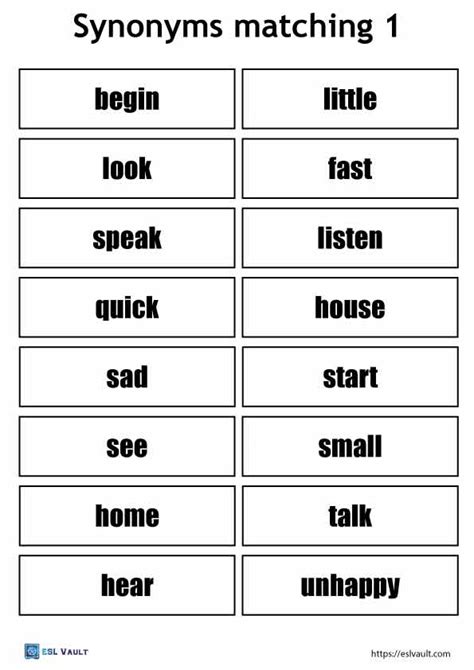 6 Free Synonym Matching Game Printables Esl Vault