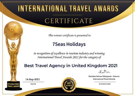 7Seasholidays International Travel Awards Awards Honors