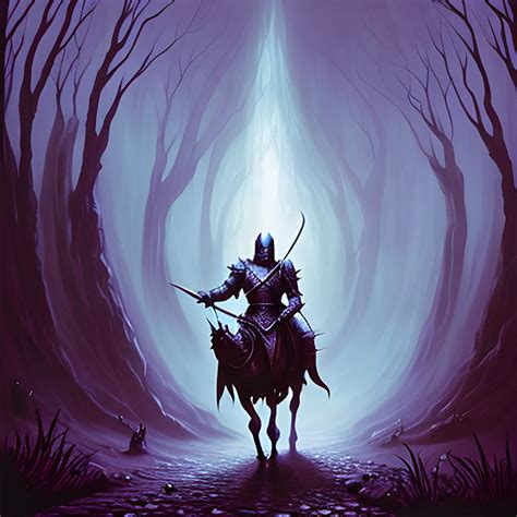 80S Dark Fantasy Art Knight Travelling Through A Dark Valley T