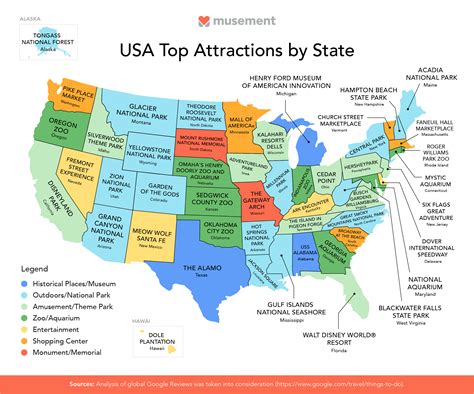 A National Map Of The Most Popular Attraction In Every State R Travel