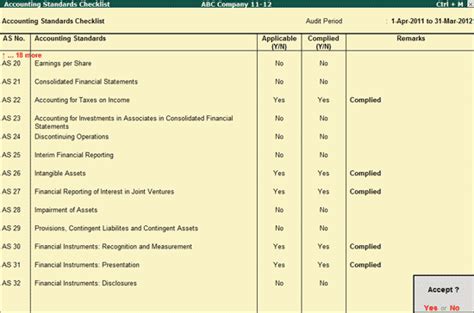 Accounting Standards Check List In Tally Erp 9