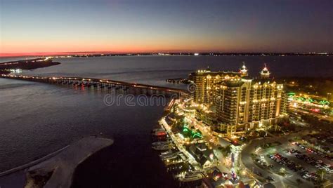 Aerial View Of Destin Skyline At Night Florida Stock Image Image Of