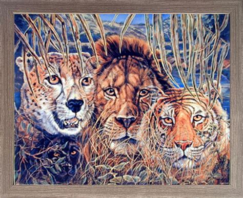 African Tiger Lion Panther Big Cats Wildlife Barnwood Wall Art Wooden