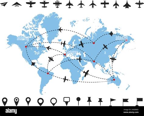 Airline Routes On World Map Worldwide Air Travel Dashed Line Route