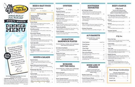 Aj S Seafood Oyster Bar Menus In Destin Florida United States