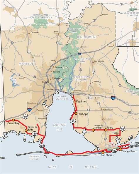 Alabama S Coastal Connection Map America S Byways Gulf Shores