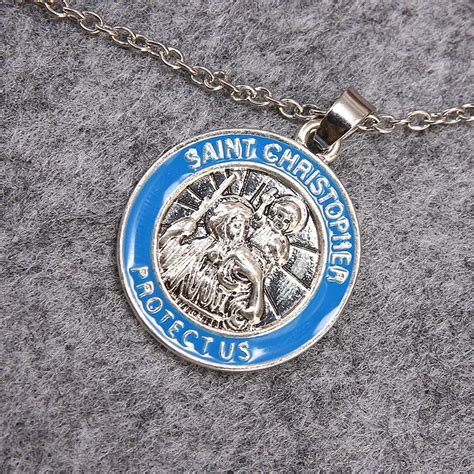 Aliexpress Com Buy Enamel Patron Saint Of Christian Travelers Saint Christopher Round Necklace