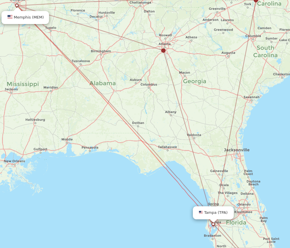 All Flight Routes From Tampa To Memphis Tpa To Mem Flight Routes