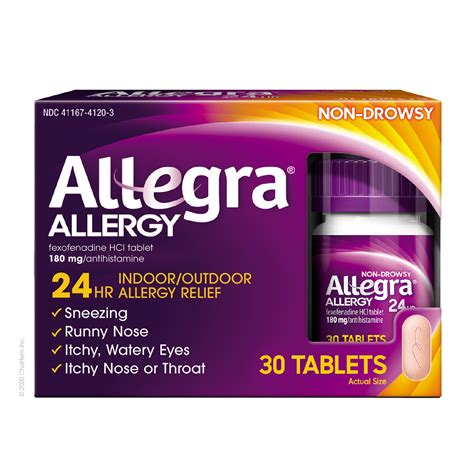 Allegra Adult 24Hr Tablet 30 Ct 180 Mg Allergy Relief Walmart Com