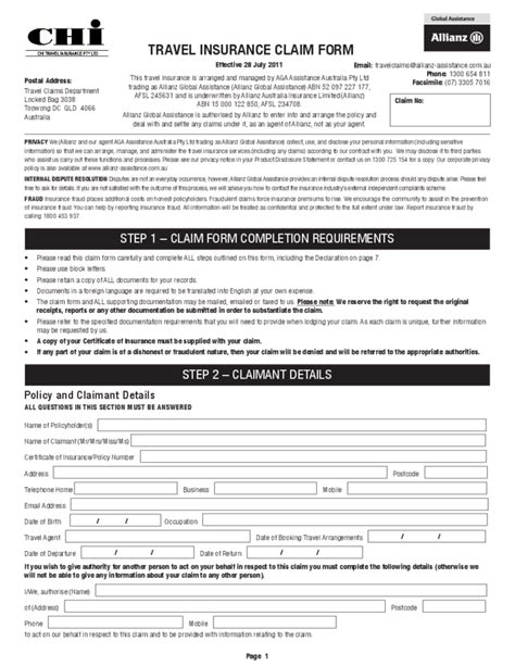 Allianz Travel Insurance Claim Form Pdf Life Insurance Quotes