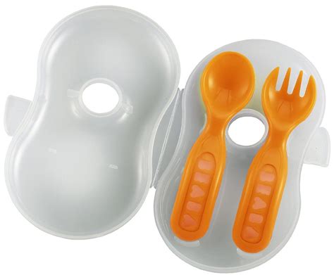 Amazon Com Beaba Ergonomic Cutlery And Case Orange Baby Eating Utensils Baby Kids