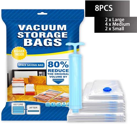 Amazon.com: Bz Vacuum Storage Bags 8 Pack 80% More Vacuum Seal Bags For ...