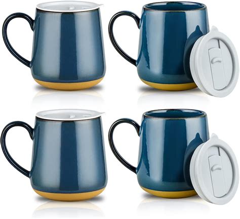 Amazon Com Mitbak 6 Pack Ceramic Coffee Mug Set With Lids 16 Ounce