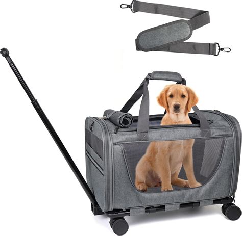 Amazon Com Prokei Pet Carrier With Wheels For Cat Dog Airline