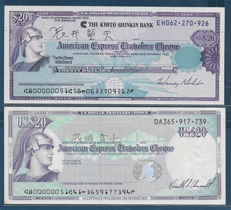 American Express Travellers Cheque 20 2 Kinds Lot 80S 00S Not Specimen Au Ebay