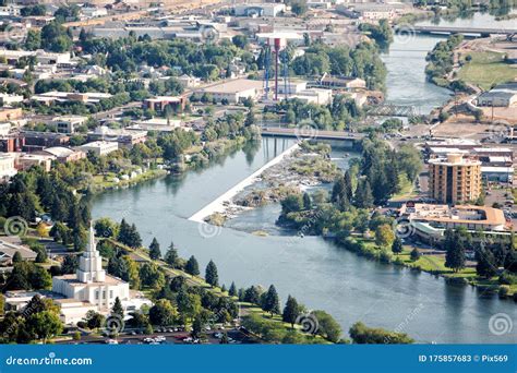 An Aerial Image Of Idaho Falls Idaho With The Falls Stock Image Image Of Named Electric