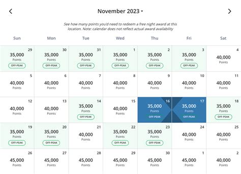 Andaz Maui Points Calendar