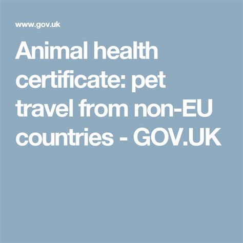 Animal Health Certificate Pet Travel From Non Eu Countries Gov Uk