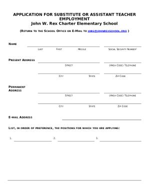 Application For Substitute Teacher Employment Doc Template Pdffiller