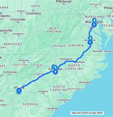 Atlanta To Washington Dc Road Trip Itinerary Google My Maps