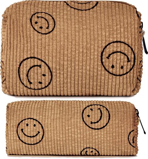 Aucuu Corduroy Smile Face Cosmetic Bag Corduroy Cosmetic Aesthetic Pouch Smile Face Aesthetic