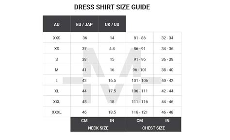 Australian Men S Clothing Size Conversion Charts Suits Shirts Pants