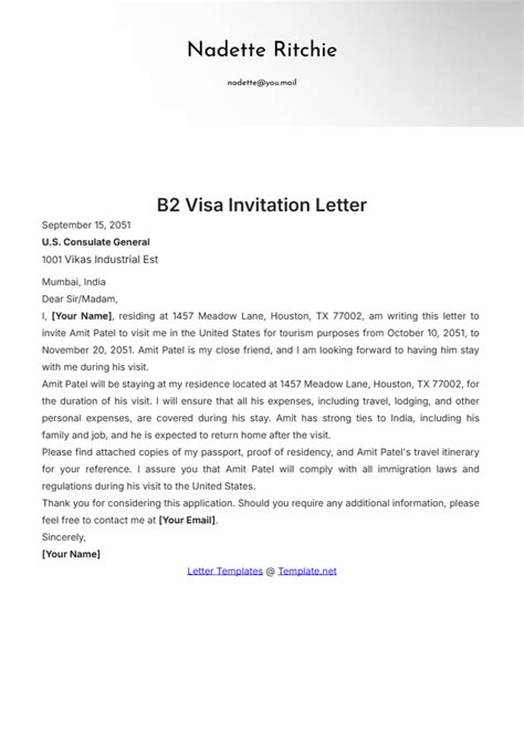 B2 Visa Invitation Letter In Word Google Docs Pages Download