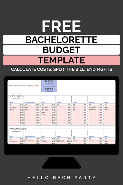 Bachelorette Budget Spreadsheet Hello Bach Party