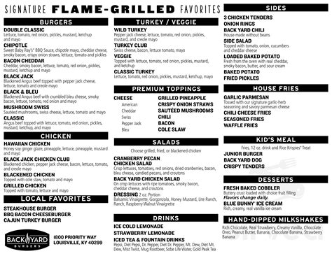 Back Yard Burgers Menu In Destin Florida Usa