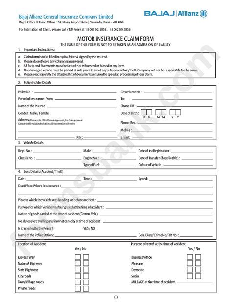 Bajaj Allianz Motor Insurance Claim Printable Pdf Download Claimforms Net