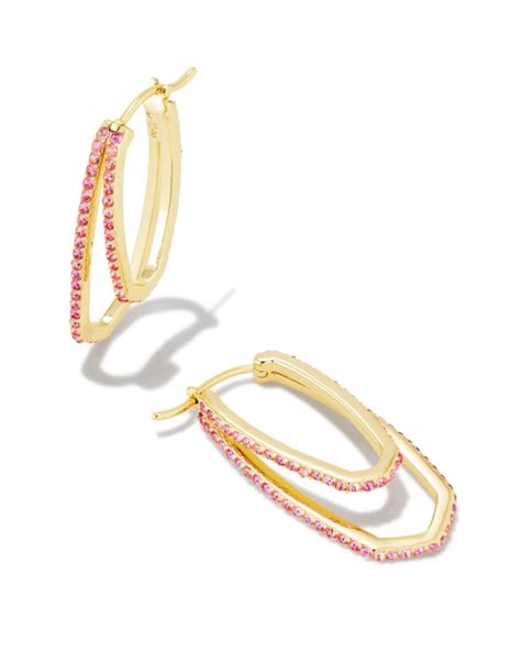 Barbie X Kendra Scott Gold Hoop Earrings In Pink Crystal Kendra Scott