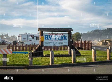 Beachfront Rv Park Sign In Brookings Oregon Stock Photo Alamy