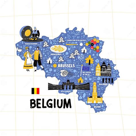 Belgium Map Flat Hand Drawn Vector Illustration Names Lettering And